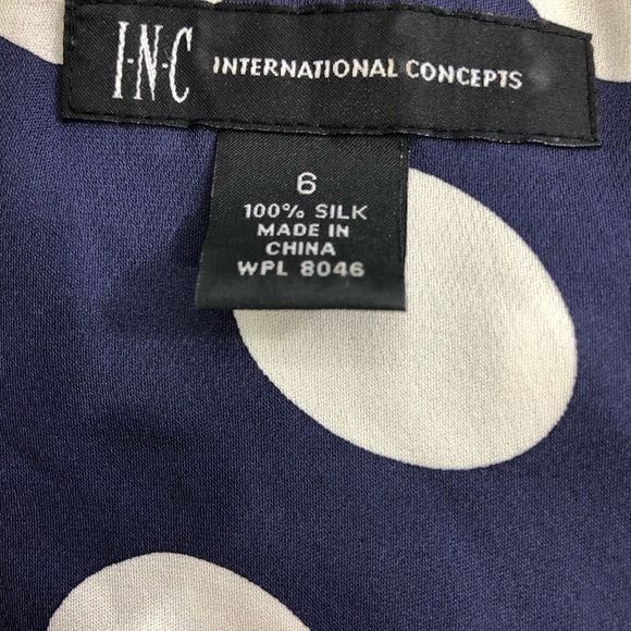 INC Beautiful Navy Silk Polka Dot Dress   B18 - Picture 5 of 6